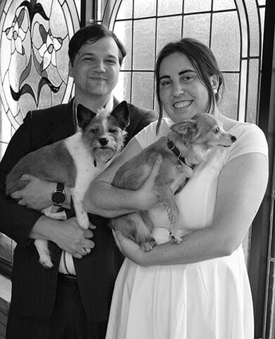 Wedding Day Couple Holding Their Dogs Aspect Ratio 390 480